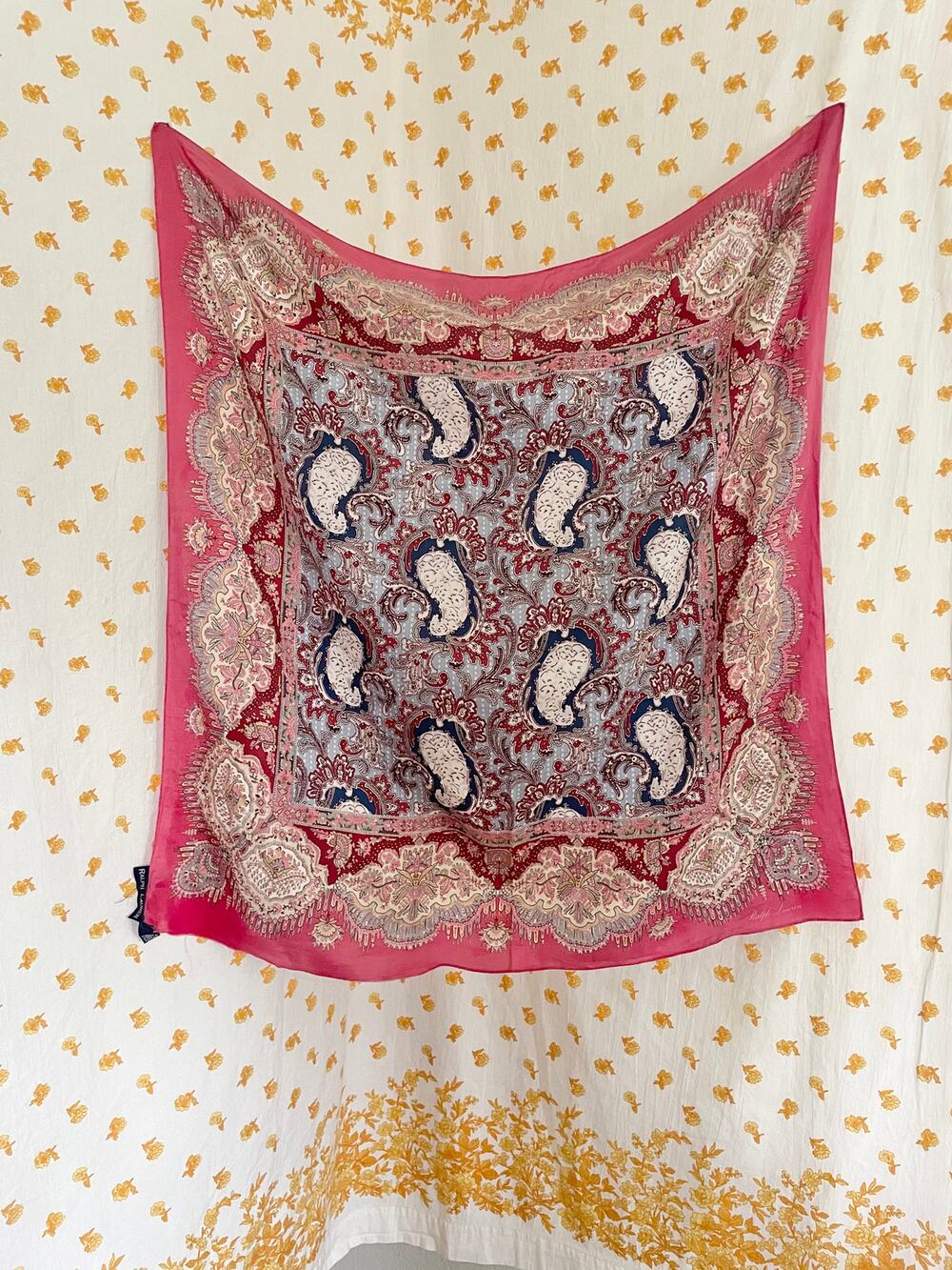 Vintage 90s Ralph Lauren Silk Scarf 30” Paisley Made in Japan Square